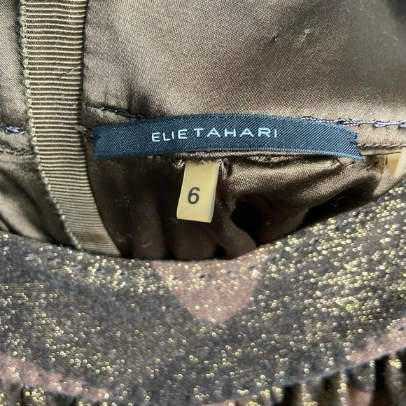 Elie Tahari Diamond Pattern Copper Sparkle Metallic Halter Dress - Picture 7 of 7